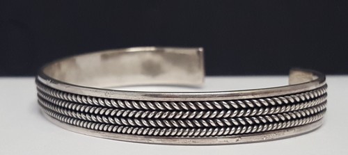 FAS Sterling Rope Braid Row Cuff Bracelet 925 Silver 3/8" wide Vintage 6.75" - Picture 3 of 18