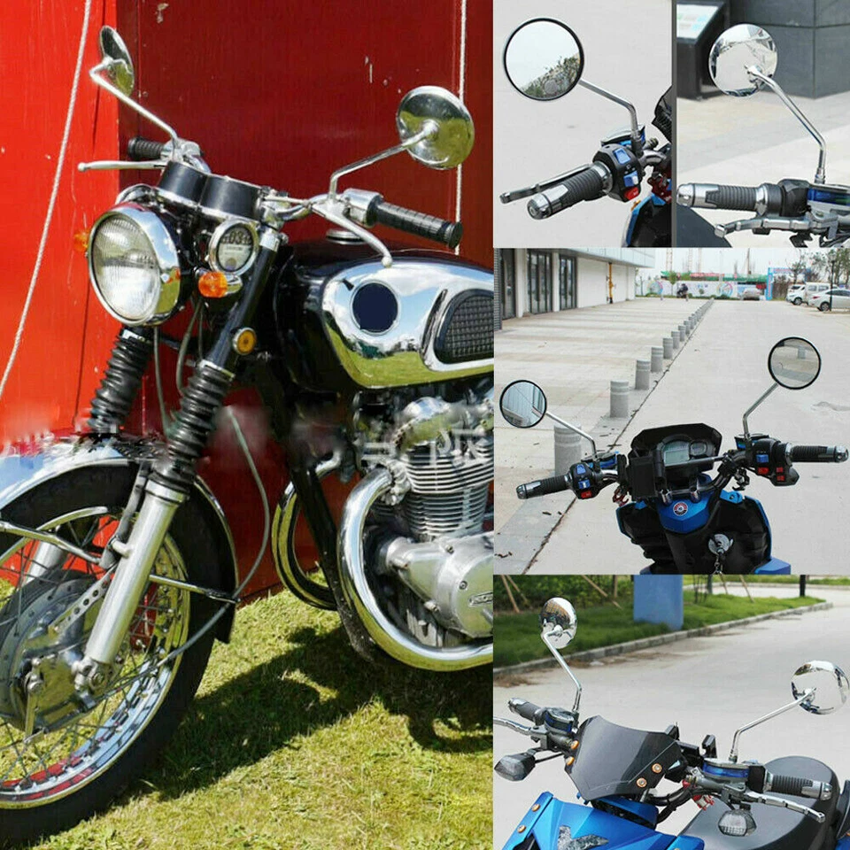 PAR DE ESPEJOS INOX CROMADOS TRANSPARENTES Estilo Stock Redondo Vástago Largo 10mm Foto 2 de 4