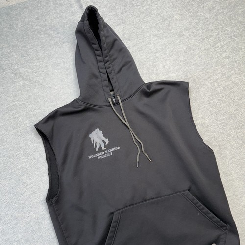 Under Amrour Hoodie Mens Medium Wounded Warrior Project Sleeveless Cutoff Gym - Picture 3 of 9
