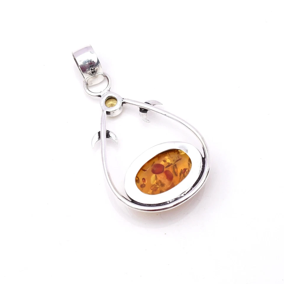 Ciondolo gioiello fatto a mano in argento sterling 925 con pietra preziosa am... - Immagine 3 di 4