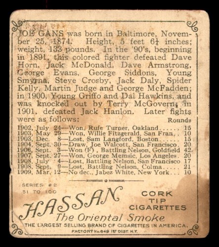 1910 T218 Champions Boxing #38 Joe Gans (Boxer) GD - Picture 2 of 2