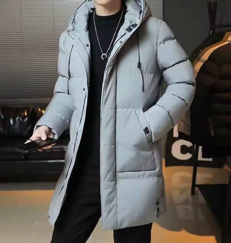 Men's Coat Mid-length Coat Hooded Cotton Coat Winter Workwear Long Warm Jacket - Picture 3 of 7