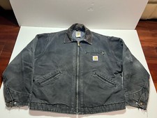 Vintage Carhartt J01 BLK Black Detroit Blanket Lined Jacket 46 R USA Distressed