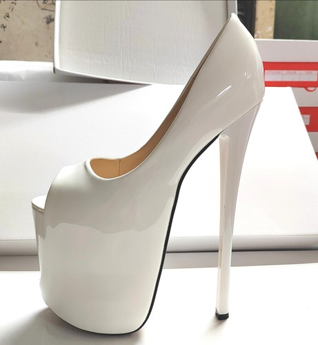 22cm Patent Leather Peep Toe Pumps Womens Spring Summer Slip on High Heel Shoes - Picture 9 of 21