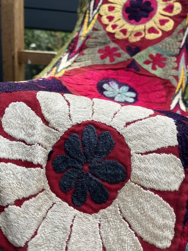 Antique early 1910s / 1920s Uzbek X2 Embroidered Fabric Pieces - Picture 6 of 14