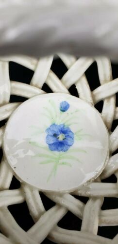 Vintage Ceramic Porcelain Basket with Blue & Pink Flowers Made in Spain - Picture 7 of 12