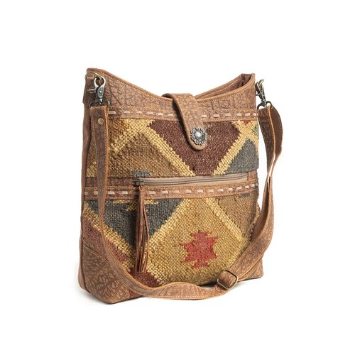 Borsa a tracolla Mahsen Bloom - grande tappeto e borsa in pelle - colori caldi - molte tasche - Foto 4 di 8