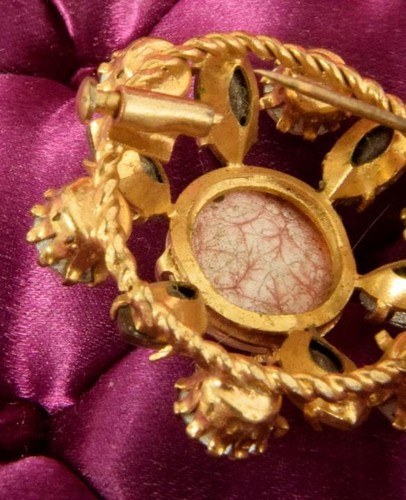 Wunderschön hübsche Vintage französische rosa facettierte & Cabochon Steinbrosche, Pin - Bild 10 von 12