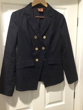 Women’s Tory Burch Dark Navy Cotton Double Breasted Blazer w/ Gold Buttons Sz 6