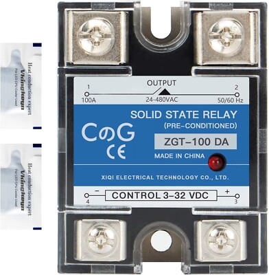 CG Solid State Relay SSR-100DA DC to AC Input 3-32VDC To Output 24-480VAC 100A