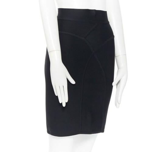 HERVE LEGER PARIS black body-conscious stretchable piping bandage pencil skirt S - Picture 4 of 10