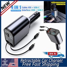 Retractable Car Charger 4 in 1 Fast Car Phone Charger 120W with USB Type C Cable