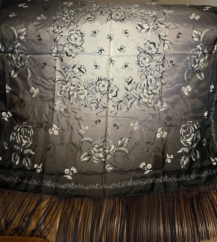 Johnny Was Silk Shawl For Women’s O/S Silver/ Dark Gray. - Picture 4 of 6