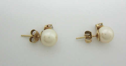 BELLISSIMI ORECCHINI DONNA ORO GIALLO 14K PERLE E DIAMANTI .20TDW 2,1G - Foto 4 di 5