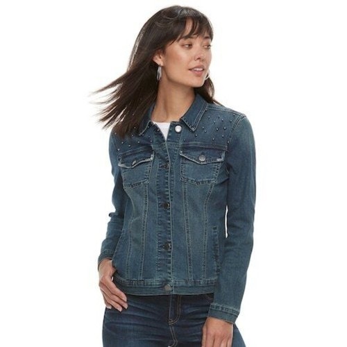 Juicy Couture Nailhead Studded STRETCH Denim Jean Jacket Blue $89 - Bild 1 von 3