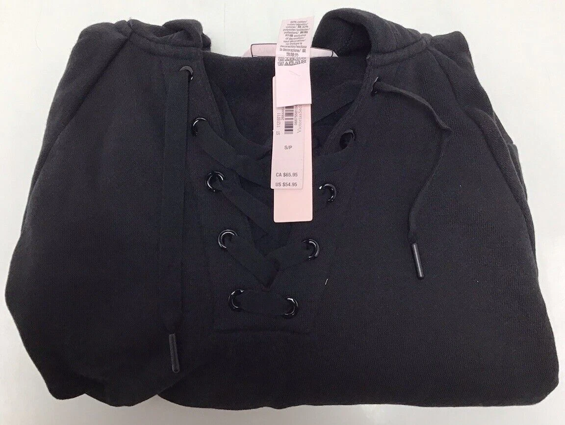 UNDERCOVER Felpa con cappuccio Victoria’s Secret donna cotone stringata cropped colore nero taglia small