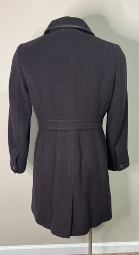 Coach Brown Wool Mohair Blend Leather Trim Overcoat Women Large Chic Classic - Picture 9 of 9
