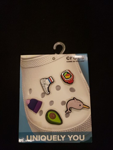 CROCS Uniquely You  Jibbitz Charms 5 Pack, Narwhal, Avocado, Sushi, Hat, Croc - Picture 1 of 11