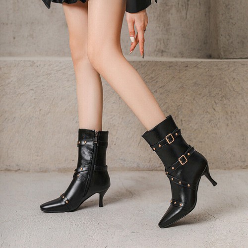 Nuevo Botines Británicos Remachazados Punta Punta Caballero Botas Hebilla Tacones Altos Botas - Imagen 16 de 23