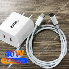 For iPhone 15 16 Pro Max Plus 40W Dual USB-C Fast Charger Block PD Type-C Cable
