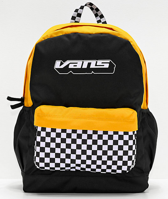 vans realm backpack black white checkerboard
