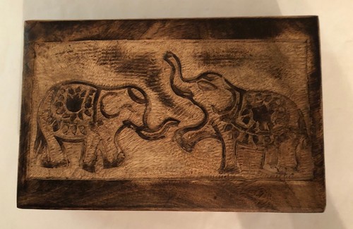 Joyero baratija madera esculpida elefante con tapa abatible India (BSS5) - Imagen 1 de 9