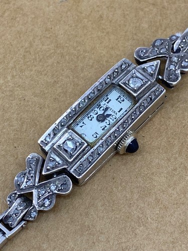 An Art-Deco 9K Gold, Silver, Marcasite Rectangle Swiss Ladies’ Cocktail Watch - Bild 3 von 9
