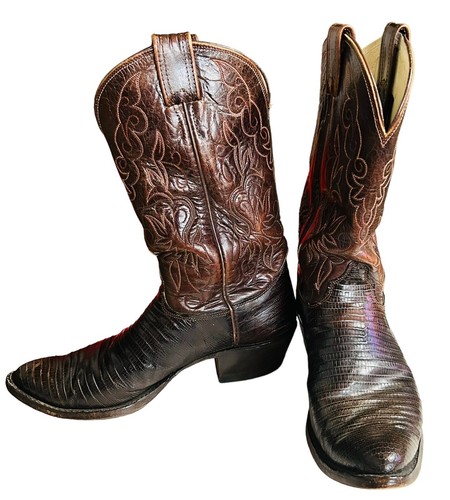 Olathe Men's Brown Lizard Leather Cowboy Boots Sz 9 Western Wear Made In USA - Picture 2 of 22