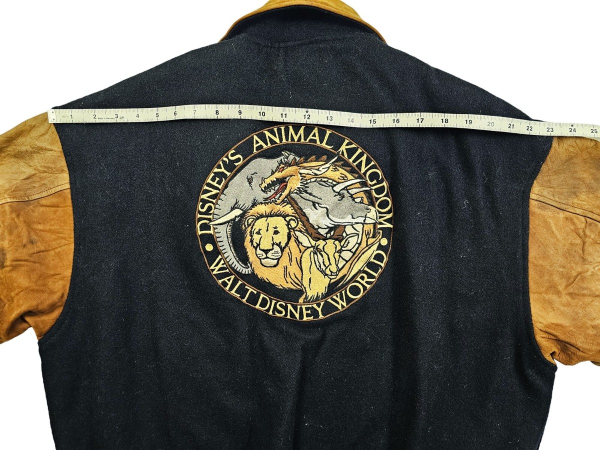 HOT VTG Men's DISNEY @ ANIMAL KINGDOM VARSITY BLACK WOOL LEATHER