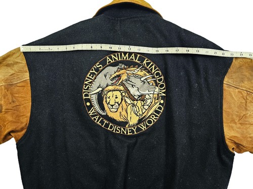HOT VTG Men's DISNEY @ ANIMAL KINGDOM VARSITY BLACK WOOL LEATHER BOMBER Jacket M - Picture 15 of 16