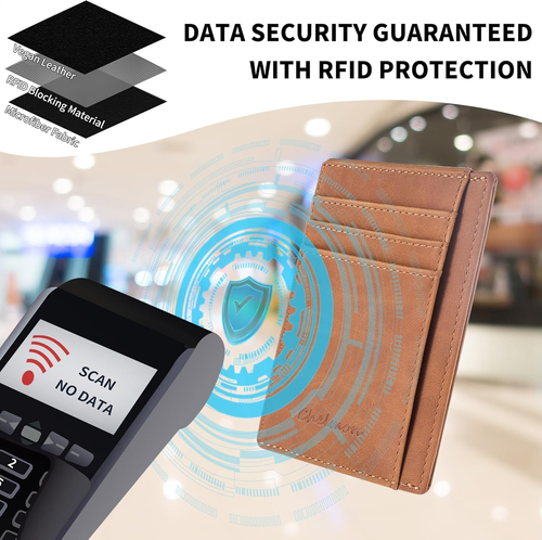 Slim Minimalist Wallet for Men RFID Blocking Front Pocket Card Holder Brown - Picture 3 of 7