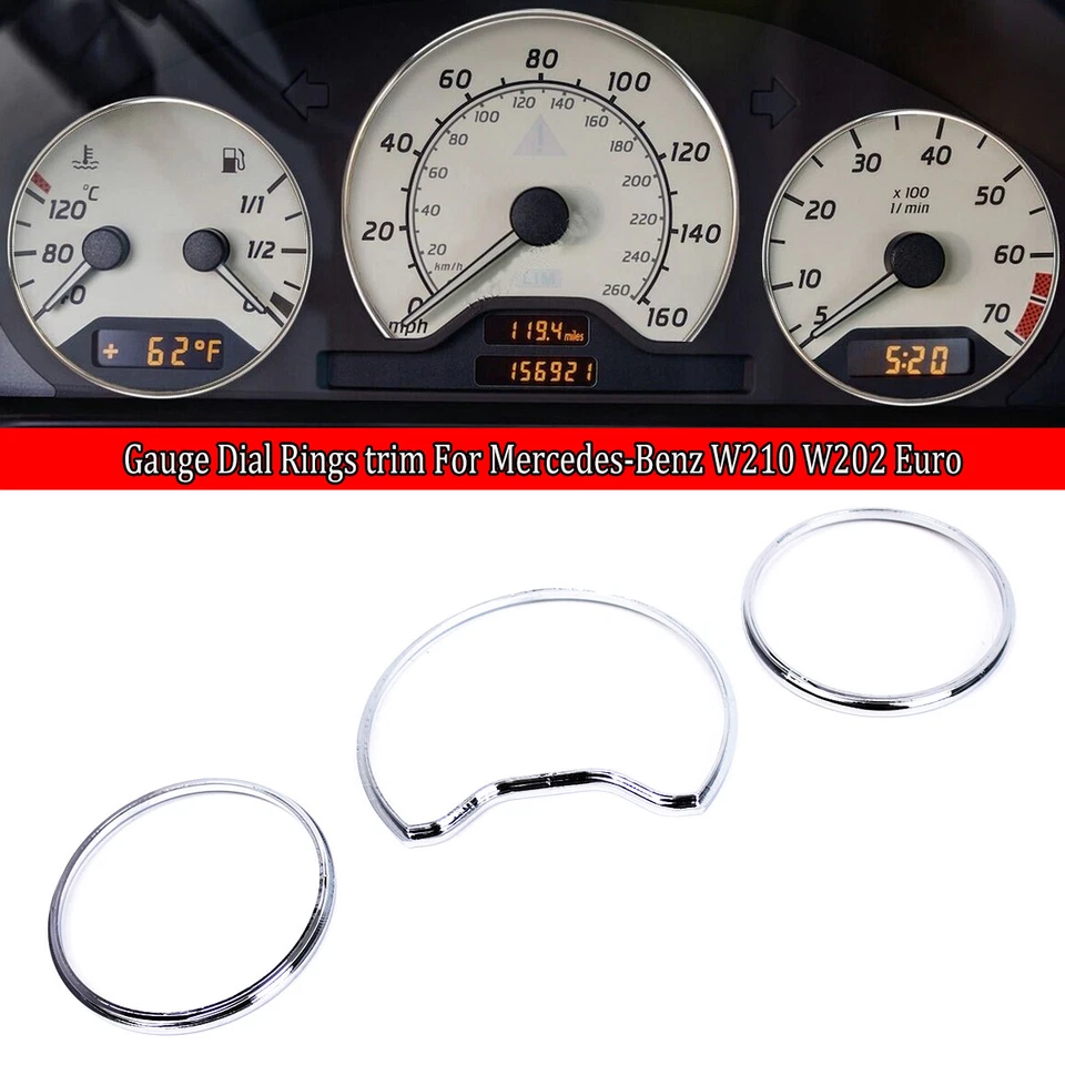 Para Mercedes Benz W210 W202 S210 Euro 3x Velocímetro Medidor Tablero Dial Anillos Bisel Foto 2 de 3