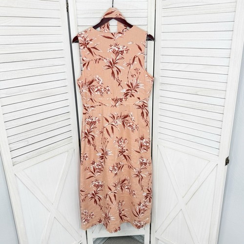 Joie Ethelda Dress Women Large Coral Blush Floral Linen Midi Sleeveless V Neck - Picture 12 of 16