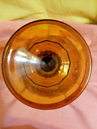 Vtg Amber Glass Footed Candy Bowl Dish Heavy Thick Glass Tear Drop 7 1/2" Tall - Picture 6 of 6