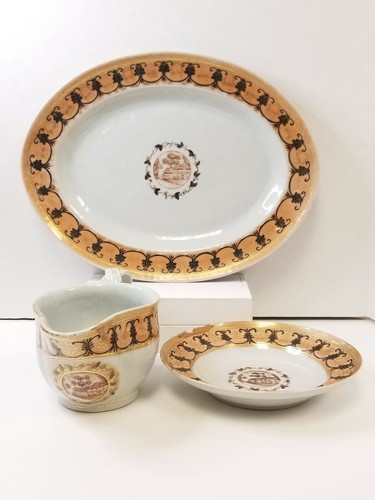 Rare Unusual ANTIQUE CHINESE EXPORT PORCELAIN Serving PLATTER 3pc Orange - Picture 3 of 12