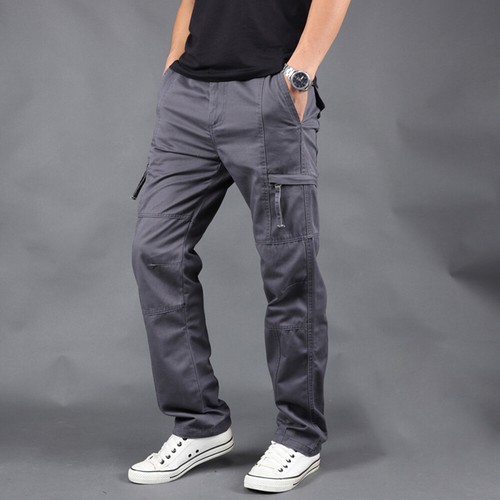 Hombres Informales Sueltos Pantalones de Carga Pierna Recta Bolsillo Combate Pantalones Cremallera Moda Nuevos - Imagen 16 de 16