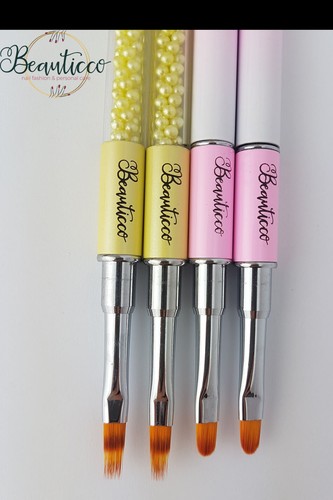 Spatola e pennello costruttore gel UV acrilico poligel doppia estremità strumento nail art UK VA - Foto 7 di 10