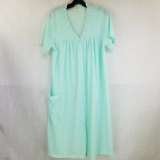 Vintage Danni Robe House Coat Size M Pastel Green Embroidery Sheer Lingerie