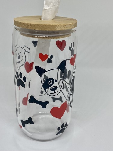 Dog mom 16oz Libby Glass, Beer Glass Can, With bamboo lid and straw - Picture 4 of 6