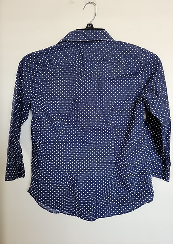 VTG Lauren Ralph Lauren LRL Sz S Navy Polka Dot No-Iron Button Up Blouse Faded - Picture 3 of 3