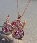 15mm Round Bella Pink Necklace Earrings Swarovski Crystal Rose Gold Plated Over