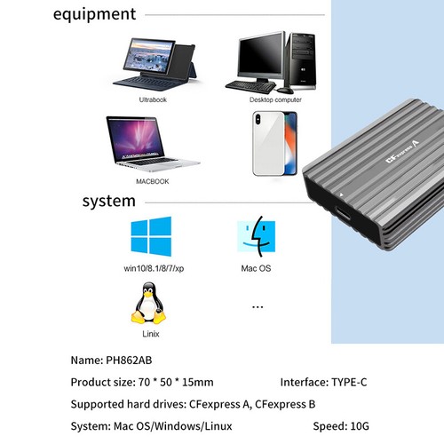 2in1 CFexpress A+b Card Reader 10Gbps USB3.2 Gen2 Type-C USB CF Memory Card - Photo 11/12