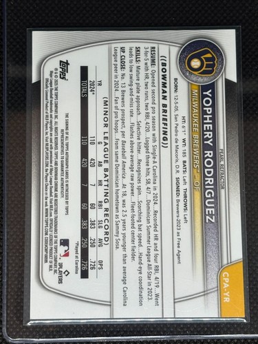2025 Bowman Yophery Rodriguez 1st Pearl Auto /10 - Picture 2 of 2