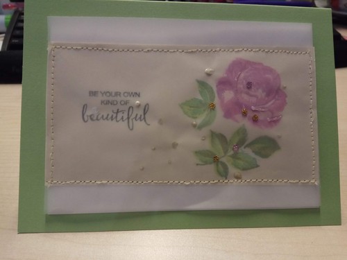 Stitch Shaker Card Anniversary Gem Vellum Layer Stamp Rose Handmade Glitter Bead - Picture 3 of 12