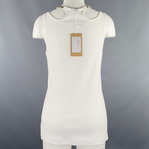PRIVATE POLICY Size S Ball Chain White Cotton Blend Ribbed Tank Casual Top - Picture 3 of 7