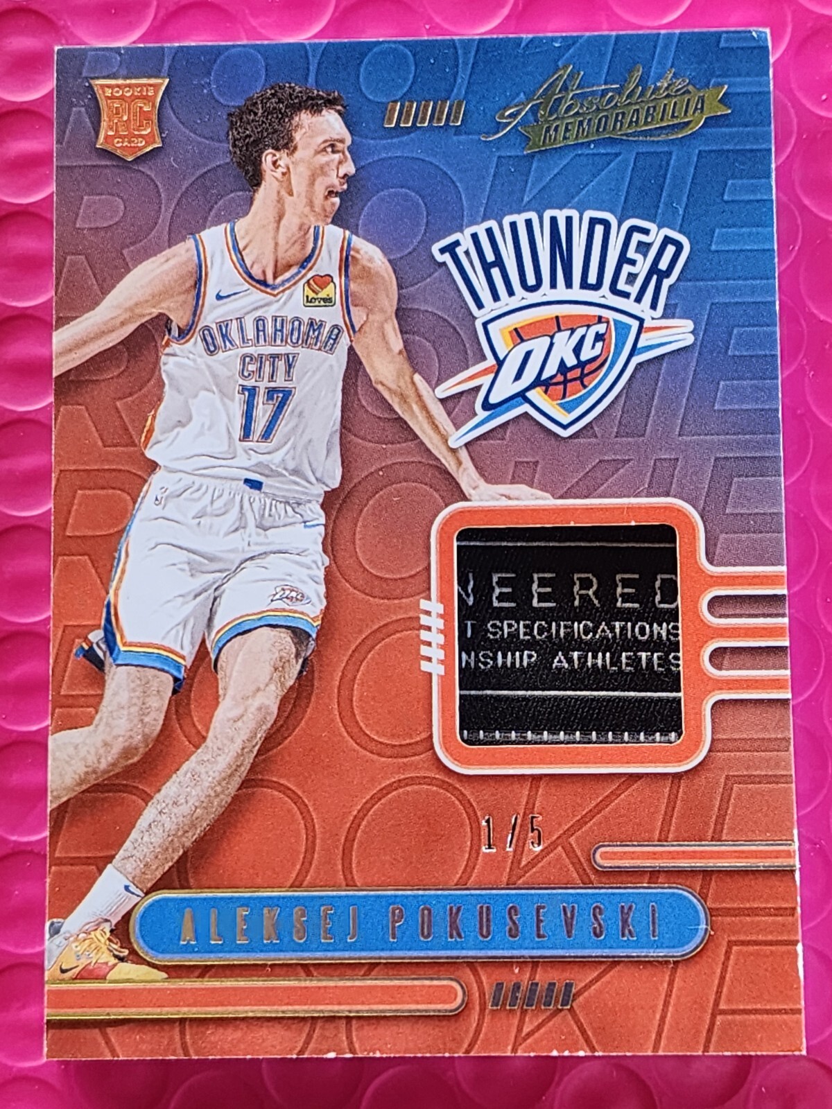 2020 Absolute Memorabilia Laundry Tag #1 /5 Aleksej Pokusevski Rookie RC Thunder