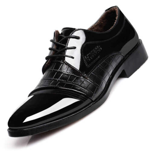 Men's Pointed Toe Dress Shoes Autumn Business Leather Shoes with Sequins and Sti