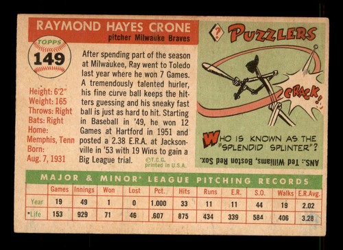 1955 Topps #149 Ray Crone VG+ - Picture 2 of 2