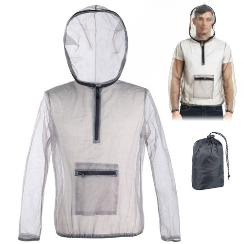 Outdoor Bug Jacket Ultralight Mesh Hooded Bug Jacket Anti-mosquito See Through - Picture 2 of 12