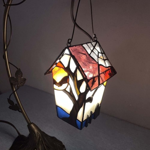 Bieye L10938 Spooky Graveyard Tiffany Style Stained Glass Birdhouse Table Lam... - Picture 5 of 8
